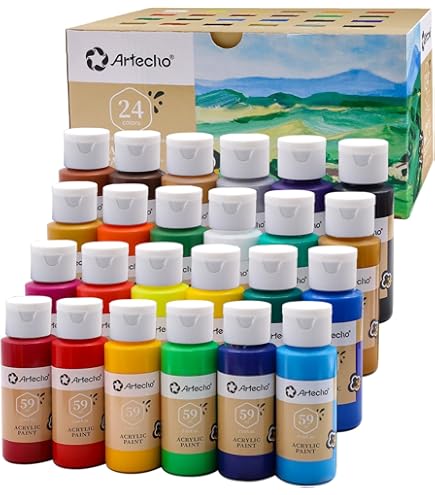 ARTKUNST Acrylverfset, 24 x 36 ml acrylverfset met 10 penselen voor canvas, hout, papier, keramiek, waterdichte acrylverf met levendige kleuren, voor kunstenaars, beginners, kinderen ARTKUNST Acrylverfset, 24 x 36 ml acrylverfset met 10 penselen voor canvas, hout, papier, keramiek, waterdichte acrylverf met levendige kleuren, voor kunstenaars, beginners, kinderen