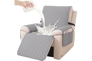 YSTELLAA Funda Sillon Relax Reclinable 1 Plaza, Impermeable Funda Sillon, Fundas para Sillones con Bolsillo Laterales, Mascotas, Antiarañazoss(1 Asiento, Gris Claro)