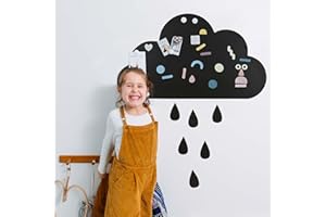 FERFLEX - Lavagna magnetica per bambini - Nuvole e gocce di pioggia - decorazione da parete con striscia magnetica riposizionabile - venduta con un set di forme geometriche - 94x89cm