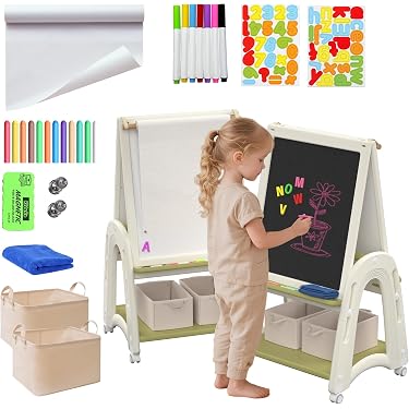 Cavalletto artistico per bambini con sgabello, Set tavolo attività 4-in