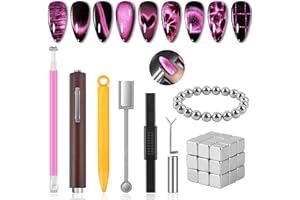 EBANKU 54 Pièces Aimant Bâton Ongles Stylo Outils pour Nail Art, 8 Styles Multifonction Outil Magnétique Effet Forte Outils à Ongles Utiliser avec Poudre de Gel pour Les yeux de Chat ou Vernis à Ongle