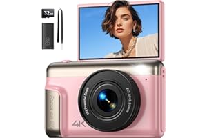 TOAIOHO Appareil Photo Numérique 4K Digital: 64MP Appareil Photo Compact pour Vidéo avec Écran 3" Abattable 180° Digital Camera avec Zoom Numérique 16X Carte 32GB pour Enfants Débutants Adultes Étudiants Rose