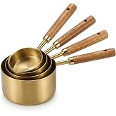 4'l&uuml; B&uuml;y&uuml;k Boy &Ouml;l&ccedil;&uuml; Kabı Seti, Paslanmaz &Ccedil;elik Yapı, Ahşap Saplı Gold Hazneli Tasarım, 60 Ml 80 Ml 125 Ml 250 Ml &Ouml;l&ccedil;&uuml;ler, Ev 