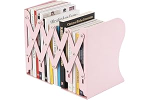 Senshuomy Book Ends, Metal Bookends,Adjustable Non-Skid Heavy Duty Book Stopper, Bookends Holder for Shelves,Decorative Book Dividers for Library Home Classroom School Office (Pink)