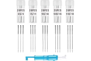 AIEX 100 Pezzi Aghi Universali Macchina Da Cucire Hax1 65/9 75/11 90/14 100/16 110/18 con Infila Ago per Bernina Kenmore Singer Brother Janome Schmetz