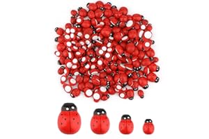 SAVITA 200 pezzi Coccinella in Legno Flatback Abbellimenti Piccole Coccinelle in Legno per Artigianato Arredamento Fai da te Compleanno Festa