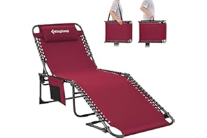 ‎KINGCAMP KingCamp Sonnenliege Klappbar 5-Verstellbarer Rückenlehne Gartenliege klappbar Liegestuhl Strandliege Campingliege Klappbett mit Kopfkissen für Strand Garten Terrasse Pool Camping Outdoor Indoor
