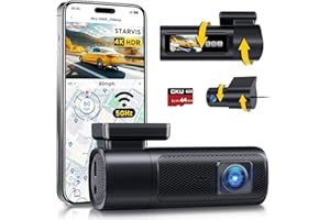 GKU 4K+2.5K Dash Cam Front and Rear, 5Ghz Wi-Fi & GPS, HDR, Dual Car Camera with 1.47” IPS Screen, Dashcam with 64GB SD Card, Starlight Night Vision, 24H Parking Mode, G-Sensor,Max 512GB