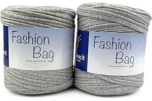 WOOLOVE Tricot Cafè - Fettuccia in Cotone Fashion Bag per Uncinetto 2pz Ideale per tappeti Borse e Accessori Gomitoli da 700 gr con 130mm di Filato Circa Made in Italy Grigio Mel 1