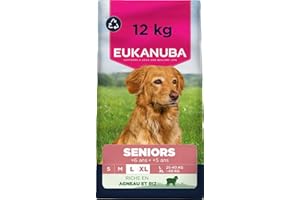 EUKANUBA Life Care Croquettes Chien Senior Grande Race 6 Ans et Plus, Race Géante 5 Ans et Plus, Riche en Agneau & Riz, Glucosamine, Oméga 3&6, FOS, sans colorants, arômes artificiels ni OGM – 12 kg