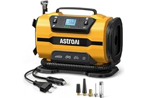 AstroAI Kompressor Auto 12V DC/230V AC Duale Stromquellen, Hochdruck bis zu 10,3 bar, max. Luftdurchsatz von 350 L/min, Multifunktionaler Luftkompressor für Fahrrad, Auto, Schlauchboote, Luftmatratze