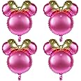 KASTWAVE 24 Inch Mouse Head Foil Balloons, 4 Pcs Mouse Mylar Balloon for Birthday Party Decorations Jumbo Mouse Head Aluminum Foil Balloons Baby Shower Supplies Party Favors (Pink)