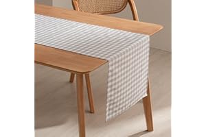 GAMUSI Camino de Mesa Rectangular Antimanchas Impermeable Vichy a Cuadros 45x170 cm Tacto Tela algodón Transpirable y Suave, Color Gris Claro
