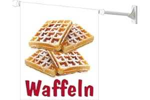 AGENTUR WERNER KUHLINS Werbeflagge (Fahne mit Über 50 Varianten, Text und Bild, z.B. Eis, Döner, Kaffee, Crepes, Waffeln, Pommes uvm.) Ideal für Kiosk, Restaurant oder Kirmes, weiß (Waffeln)