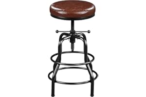‎YAHEETECH Yaheetech Vintage Barhocker Höhenverstellbarer Schraubhocker Barstuhl mit Dickem Kissen Montagefreie Hocker aus Kunstleder fürs Esszimmer/Küche/Bar/Salon/Café, braun