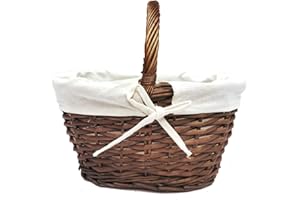 TOPFURNISHING Strong Oval Oak Wicker Easter Egg Shopping Picnic Hamper Storage Basket With Handle[Small 27x22x25cm,Oak]
