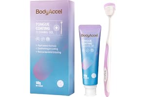 BodyAccel Gel för rengöring av tunga med borste - munvårdssats för frisk andedräkt - gel och skrapa för att eliminera dålig a