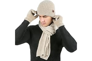 LumiSyne Invernali 3 Pezzo Cappello Sciarpa Guanti Per Uomo Donna Guanti Touch Screen Sciarpa Jacquard Tinta Unita Cappello In Maglia Berretto Beanie Tessuto Avanzato Di Ciniglia
