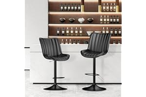 Hamlody Bar Stools Set of 2, Modern Swivel Bar Chairs, PU Leather Adjustable Counter Height Barstools with Backrest and Footrest, Easy Assembly Island Chairs Set for Bar, Kitchen, Pub (Black)