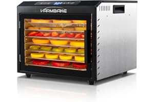 VarmBake Dörrautomat Edelstahl 7 Etagen, 0.56㎡ Dörrfläche, 30-90℃ Lebensmittel Dörrautomat Klein, 800W Dörrgerät Für Obst, Gemüse Fleisch Dörrautomaten, & 316 Tabletts(32X25 cm)