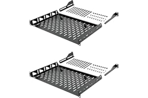 Tecmojo 1U 2Pack Cantilever Shelf, 304.8mm Depth, 19inch Rack Mount with Anti-Slip Stops, Server and Network Rack Shelf, 110lbs(50kg) Capacity, Vented 1U, Black