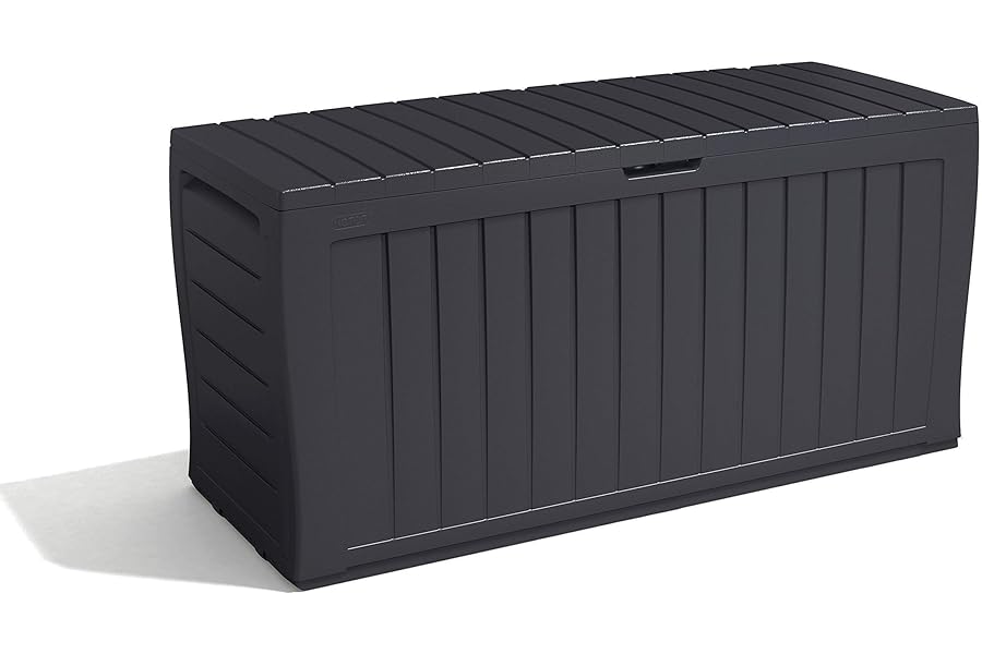 Keter Marvel+ 270L Outdoor 65% recycled Garden Furniture Storage Box Graphite Wood Panel Effect | Fade Free | All Weather Resistant | Safe and Secure | Zero Maintenance | 2 year Warranty