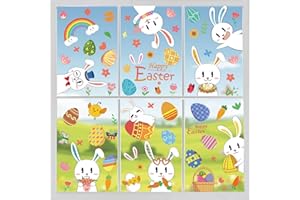 Cozyan 144 PCS Adesivi Coniglietto Pasquale, 9 Fogli Easter Window Cling Easter Bunny Window Stickers Adesivi statici in PVC, Farfalla per la Decorazione di Pasqua