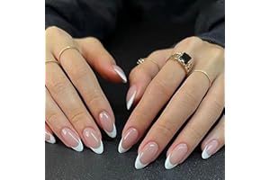 EONFAVE 24pcs French False Nails Short - Almond Press on Nails - French Stick on Nails Removable Glue-on Nails Fake Nails Women Girls Nail Art Accessories