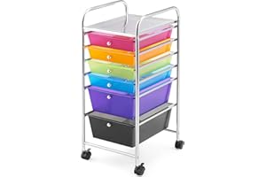 GIANTEX Carritos de Almacenamiento con 6 Cajones, con Ruedas, Carrito para el Hogar, Estructura de Metal, para Oficina, Cocina, Baño y Salón, 32 x 37 x 74 cm, Multicolor