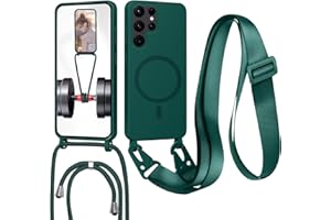 FERLAN Handykette mit Band für Samsung Galaxy S25 Ultra Hülle, Lanyard (abnehmbar) Handyhülle Case mit justierbarer Schnur Abnehmbar Strap, Crossbody Schutzhülle zum Umhängen Kordel, Dunkelgrün