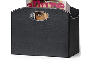 Neateam Revistero Suelo Moderno, Recolector de Revistas con Asa, Portarrevistas Plegable de Cuero PU, Resistente y Duradero, Adecuado para la Oficina, el Hogar y la Sala de Estar Negro