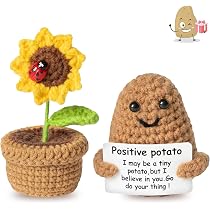 Tournesol Tricoté Positif Avec Carte D'encouragement - Poupée En Laine Faite Main - Cadeau Réconfortant - Jaune - 2