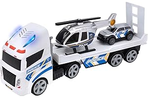 Teamsterz -Police Vehicle Transporter, Police Car, Transporter Truck, Helicopter, Cars, Wheeled Toys, Multicoloured, Official Product (CyP Brands)
