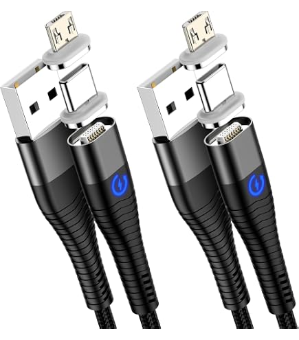 3er Pack Magnet-Ladekabel (1m+1m+2m) – USB C & Micro USB 2-in-1, 3A Schnellladung, Mit LED