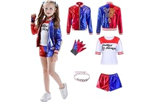 Amycute Déguisement Quinn Costume Fille, Cosplay Joker Costume Sweat-Shirt Manteau T-Shirt Short Gants pour Carnaval Halloween Cadeau Fille