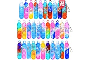 Ainiv 32PC Mini Pop Push It Fidget Toy Portachiavi,Colorato Silicone Spremere Pop Bubble Giocattoli Sensoriali Bulk,Poppet Bubble Giocattoli Antistress per Autismo Sollievo dallo Stress,Bambini Adulti