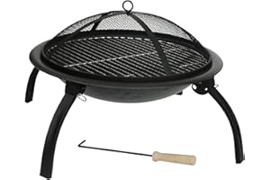 HH Home Hut Fire Pit Folding Portable heater for Outdoors,Ideal for Garden BBQ and Camping Stove Firepit, Outdoor Log Burner Garden Heaters & Fire Pits With Cover Carry bag, Poker, Grate And Grill