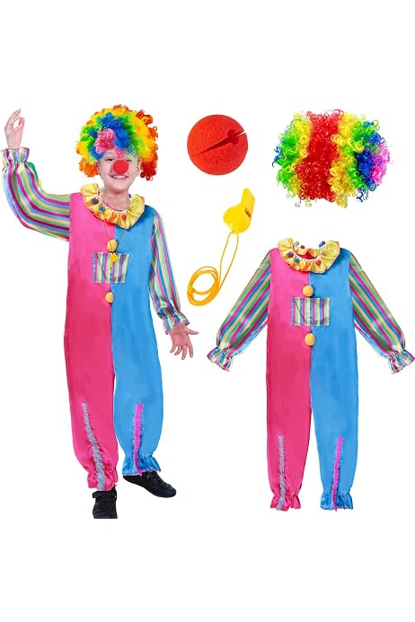 Clown-Kostüm-Set – Inkl. Lockenperücke, Roter Nase, Fliege, Krawatte & Handschuhe Für Karneval & Partys