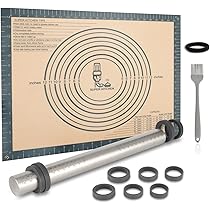 Mattarello In Acciaio Con 8 Dischi Spessore | Set Per Pasta Con Raschietto E Tappetino Silicone | Antiaderente
