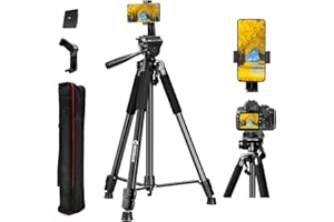 Moman Trépied de Caméra, 180cm Aluminium Compact Léger pour Voyage Charge Maximale 5 KG avec Support de Téléphone pour Appareil Photo Reflex/Caméscope/Smartphone