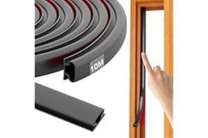 Symyda 10M Black Rubber Weather Stripping Door Seal Strip,D-Shape Window Seal Strip Self-Adhesive Weather Stripping,Draught Excluder for Door Frame Insulation Soundproof,Suit for 2.5 to 6mm Gap
