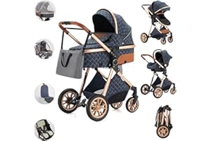 Kakbgee Carrito de Bebé 3 en 1, Cochecito Bebe 3 Piezas Con Asiento De Auto, Cochecitos Portátil Plegable Con Un Clic, Carricoche Combinado Paisaje Alto Marco de Aluminio Para Recién Nacido