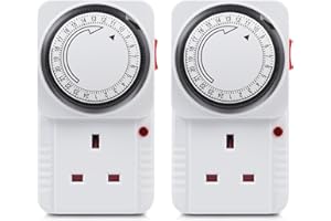 HBN 24 Hour Programmable Mechanical Timer Plug Switch, Energy Saving UK Plug-in Indoor Timer Socket for Lights, Lamp and Home Appliances (13A/3120W, 2 Pack)