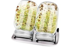 sorliva Sprossenglas Keimglas 2er Set 1000ML Sprossen Keimgerät mit Deckel Ständer und Abtropfschale Keimling Sprouter für Sprossenzucht Sprossen Microgreen Alfalfa Samen Sprouting Jar Kit