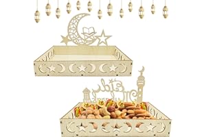Axingqiwu 2 Pieza Bandeja de Ramadan, Eid Mubarak Bandeja Madera Decoracion, Ramadan Mubarak Postres Tartas Bandejas Decorativas (AB)