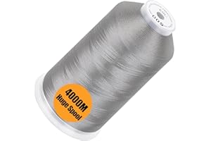 New brothread - Bobine Géante Unique 4000M/Chacune 100% Polyester Fil Machine à Broder 40WT pour Machines Commerciales et Domestiques - Silver