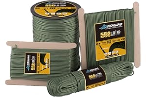 FISHLUND Paracord 250 kg, 7 żyłek typu III Paracord, lina, 15 m, nylonowy sznurek spadochronowy o wysokiej wytrzymałości, na kemping, survival, taktykę i wędrówki, oliwkowa zieleń