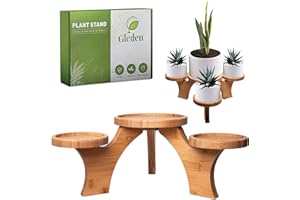 Gleden Plant Stand for Indoor Plants - Tiered Plant Stand for Multiple Plants - Bamboo Wood Plant Holder - Mid Century Modern Plant Decor - Table for Tall or Small Plants - Planter Pots Not Included
