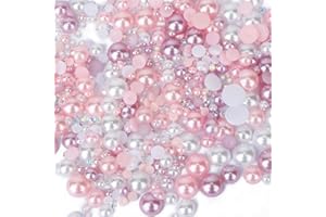 OWill 30 g Mix Flat Back Pearls and Rhinestones for Crafting Mixed Colour Multi-Size for Hair Gems Nail Pearls Makeup Gems Face Pearl (Pink&Purple)