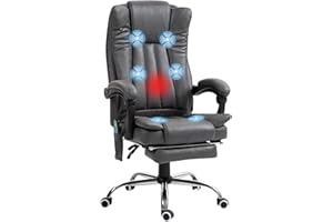 Vinsetto 6 Point Massage Office Chair with Heat, Breathable Faux Leather Desk Chair with Ergonomic Back, Height Adjustable and Footrest for Home Work Study, Charcoal Grey